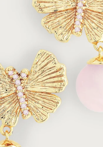 Anabel Aram Butterfly With Rose Quartz Drop Earring - Image 3