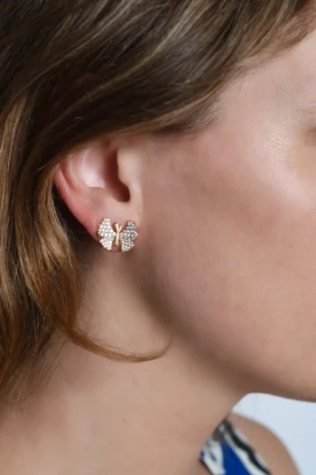 Anabel Aram Butterfly White Pavé Stud Earrings - Image 2