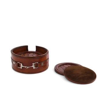 Vagabond House Premium Genuine Leather Coaster Set Bit - Set of 6, 5"D