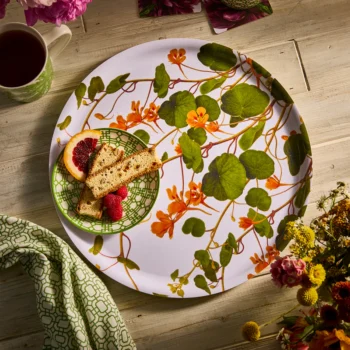 Caskata Nasturtiums Large Round Birchwood Tray - Image 2