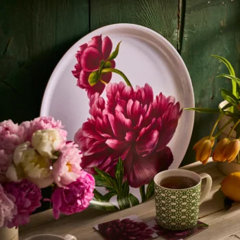 Caskata Pink Peony Large Round Birchwood Tray - Image 2
