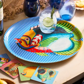 Caskata Party Fish Large Round Birchwood Tray - Image 2