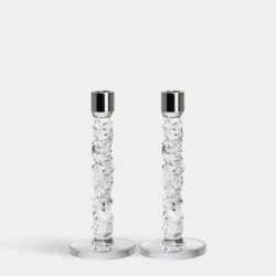 Orrefors Carat Candlestick Silver Medium - Set of 2 - 9.5"H