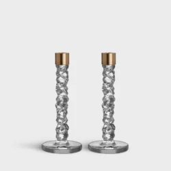 Orrefors Carat Candlestick Brass Medium - Set of 2 - 9.5"H