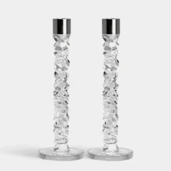 Orrefors Carat Candlestick Silver Large - Set of 2 - 11.625"H
