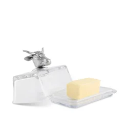 Arthur Court Cow Glass Butter Dish 6.75 Long x 5.5 Wide x 4.25 Tall